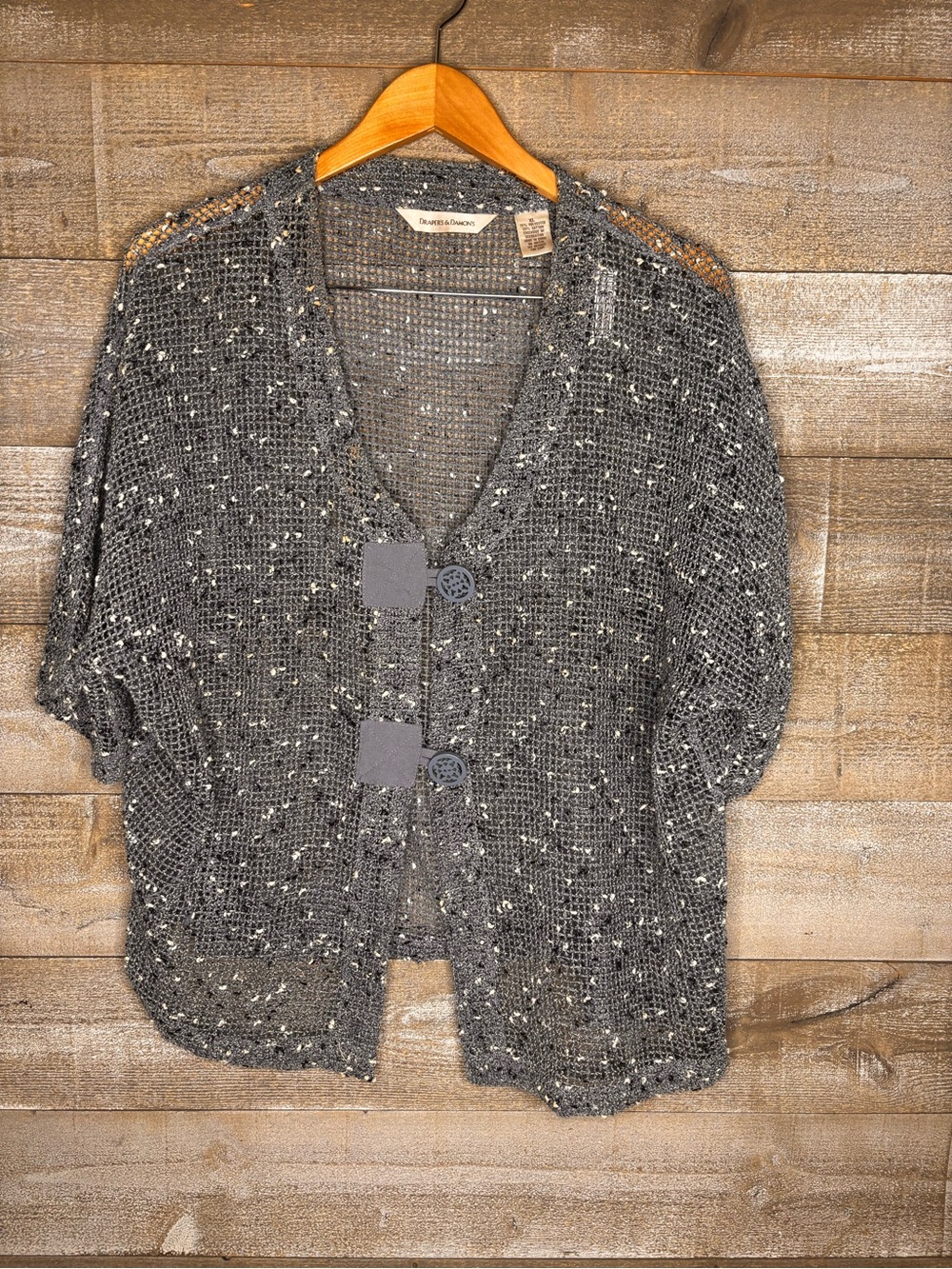 Draper’s & Damon’s grey Speckled Open-Knit crochet Cardigan XL